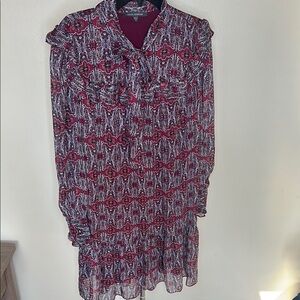 Julia Jordan Red and Black Patterned Long Sleeve Dress